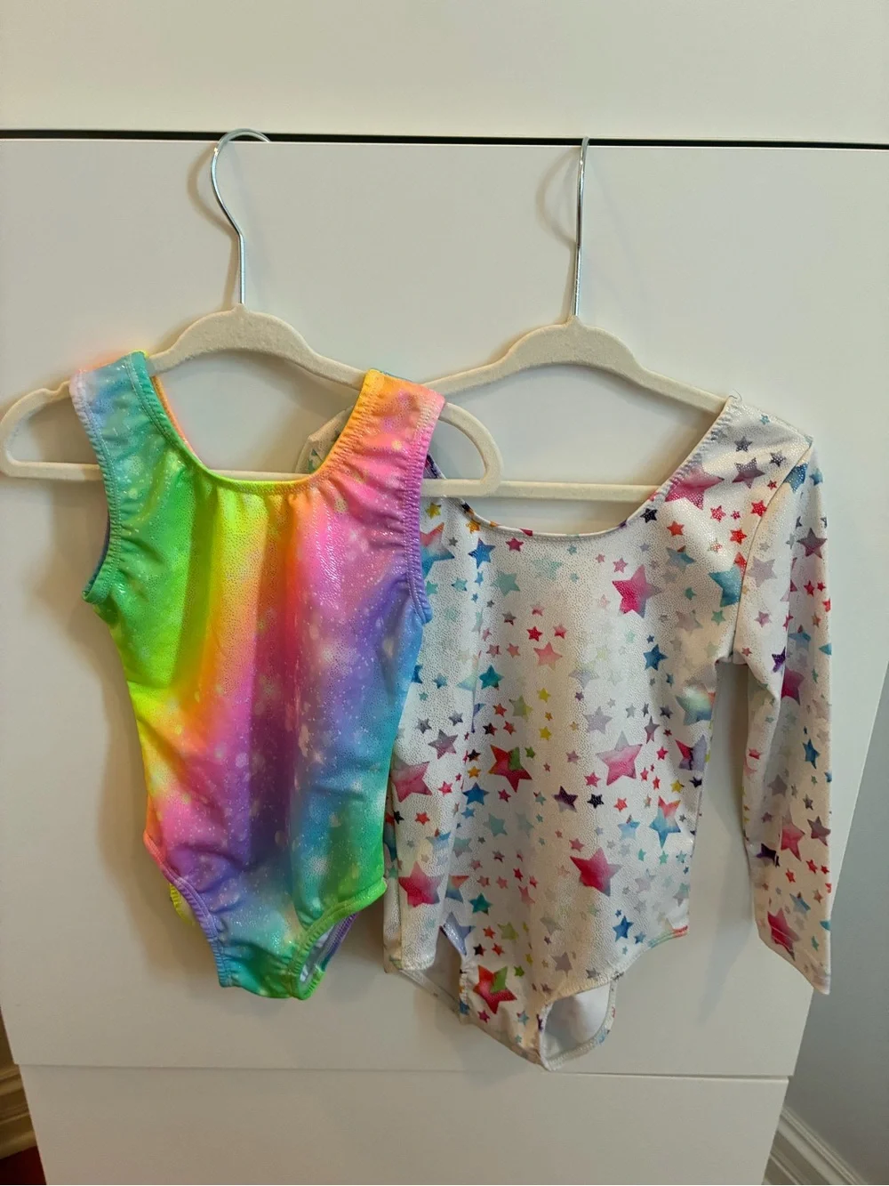 Set of 2 Kids Leotards - Rainbow & Star Print - Long Sleeve,Sleeveless- 110 (4T)